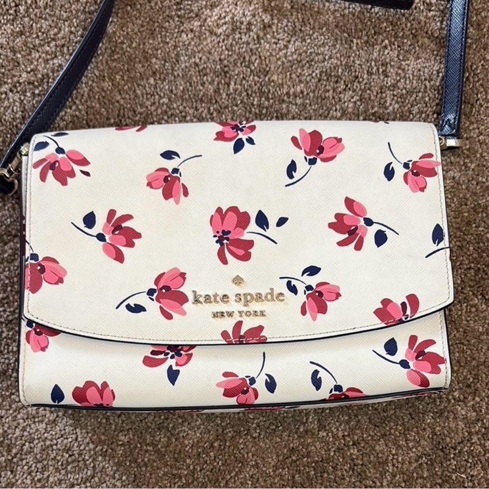 Kate Spade Cream and Pink Crossbody Bag with Floral Design